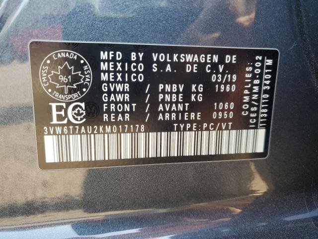 3VW6T7AU2KM017178 - 2019 VOLKSWAGEN GTI S رمادي صورة 13