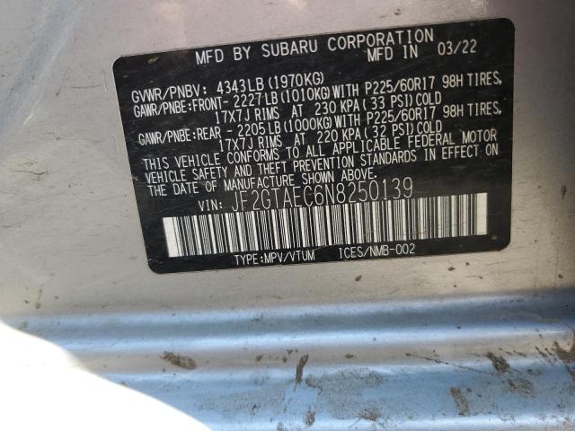 JF2GTAEC6N8250139 - 2022 SUBARU CROSSTREK PREMIUM ვერცხლისფერი ფოტო 13