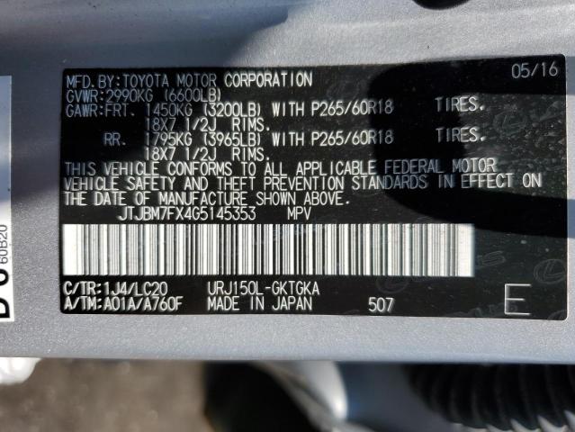 JTJBM7FX4G5145353 - 2016 LEXUS GX 460 SILVER photo 13