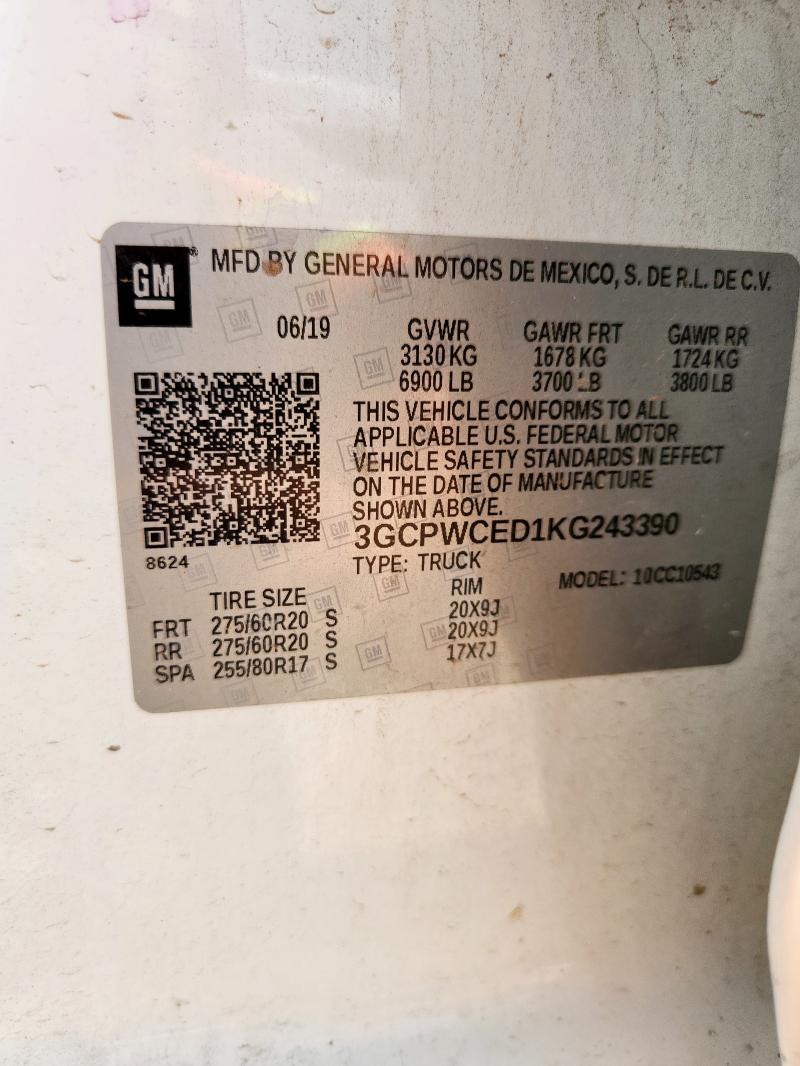 3GCPWCED1KG243390 - 2019 CHEVROLET SILVERADO C1500 LT WHITE photo 12