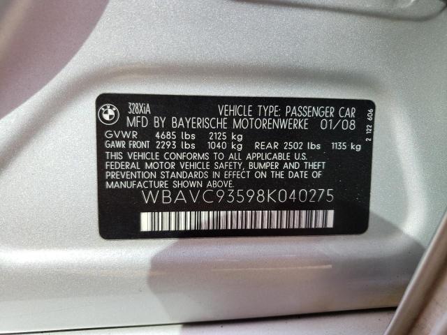 WBAVC93598K040275 - 2008 BMW 328 XI SILVER photo 12