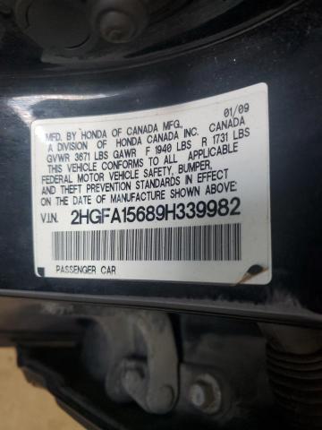 2HGFA15689H339982 - 2009 HONDA CIVIC LX-S Siyah fotoğraf 12