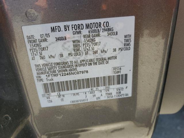 1FTRF12245NC07978 - 2005 FORD F150 GRAY photo 12