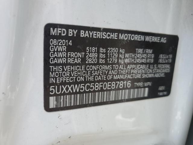 5UXXW5C58F0E87816 - 2015 BMW X4 XDRIVE35I WHITE photo 14