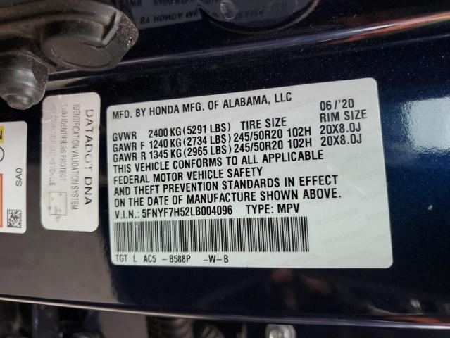 5FNYF7H52LB004096 - 2020 HONDA PASSPORT EXL Blau Foto 12