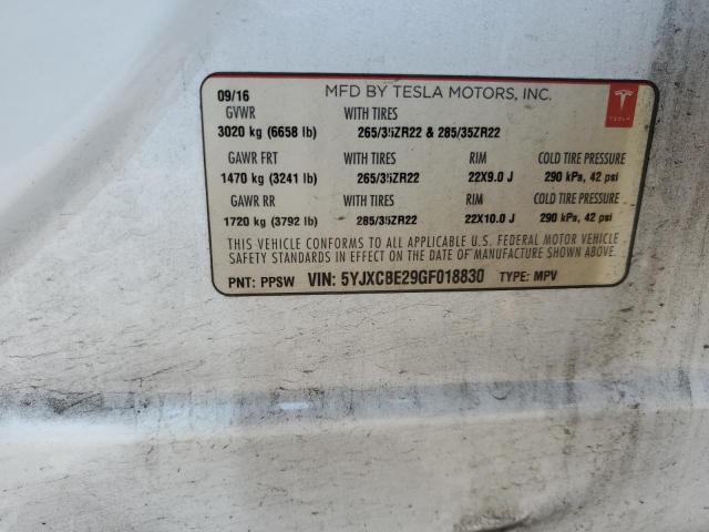 5YJXCBE29GF018830 - 2016 TESLA MODEL X WHITE photo 13