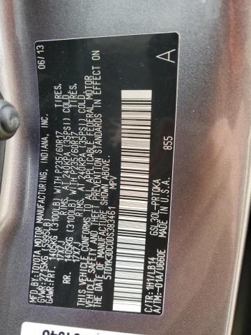 5TDYK3DC0DS383461 - 2013 TOYOTA SIENNA XLE ნაცრისფერი ფოტო 12