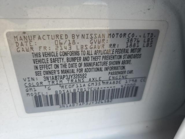 3N1AB7AP3JY326582 - 2018 NISSAN SENTRA S 白色 照片 12