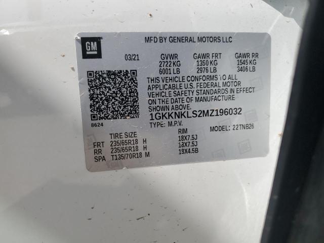 1GKKNKLS2MZ196032 - 2021 GMC ACADIA SLE WHITE photo 13