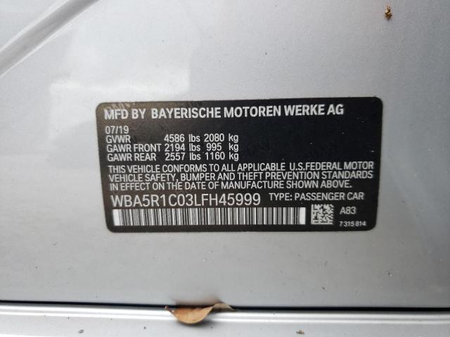 WBA5R1C03LFH45999 - 2020 BMW 330I SILVER photo 12