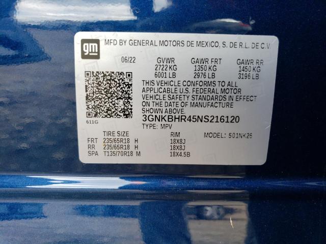 3GNKBHR45NS216120 - 2022 CHEVROLET BLAZER 2LT BLUE photo 13