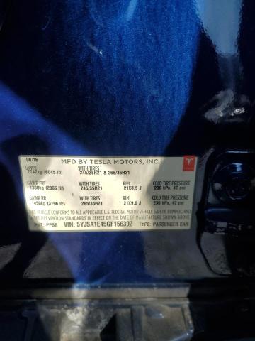 5YJSA1E45GF156392 - 2016 TESLA MODEL S ლურჯი ფოტო 13