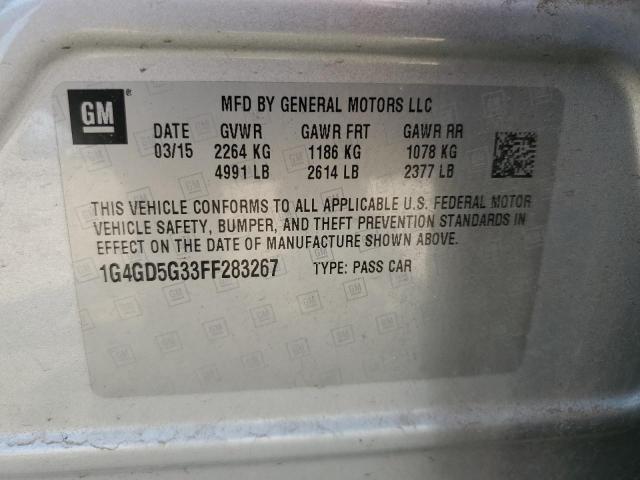 1G4GD5G33FF283267 - 2015 BUICK LACROSSE PREMIUM SILVER photo 12