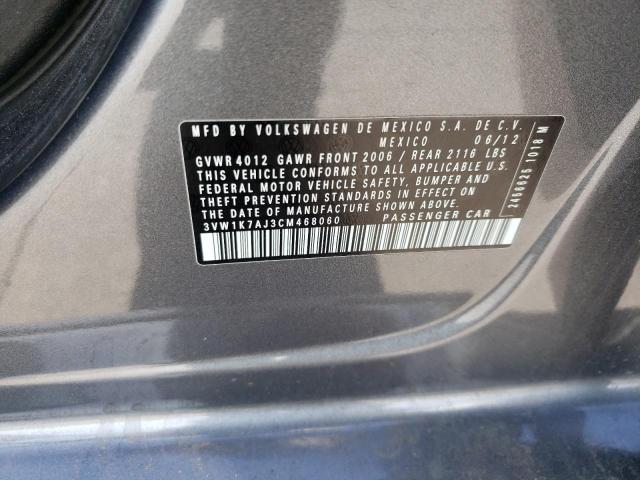 3VW1K7AJ3CM468060 - 2012 VOLKSWAGEN JETTA BASE 黑色 照片 12