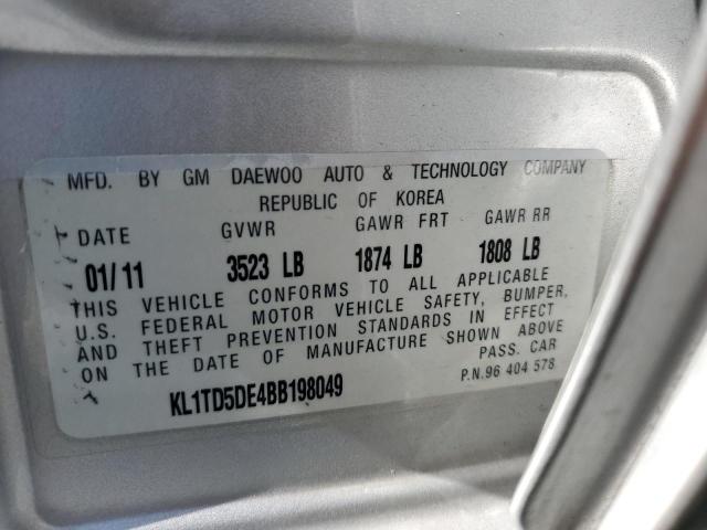 KL1TD5DE4BB198049 - 2011 CHEVROLET AVEO LS Gümüş foto 12