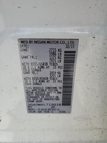 5N1AR2MN4FC719038 - 2015 NISSAN PATHFINDER S WHITE photo 12