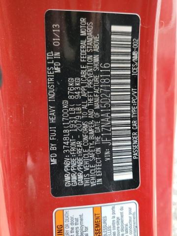 JF1ZNAA15D2718116 - 2013 TOYOTA SCION FR-S წითელი ფოტო 12