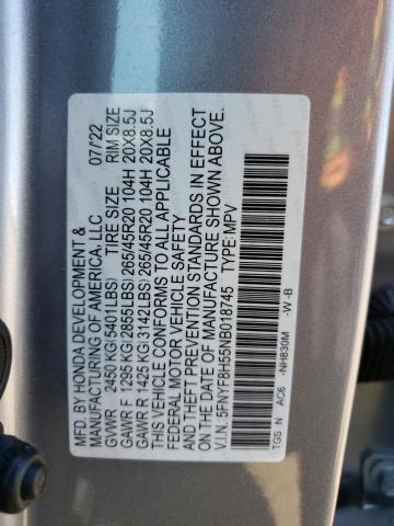 5FNYF8H55NB018745 - 2022 HONDA PASSPORT EXL Plata foto 12