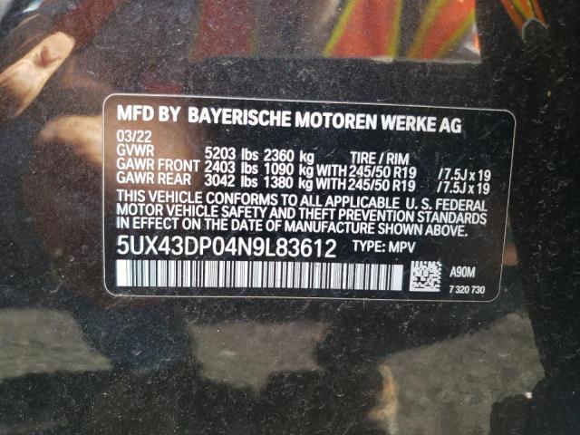 5UX43DP04N9L83612 - 2022 BMW X3 SDRIVE30I CHARCOAL photo 13