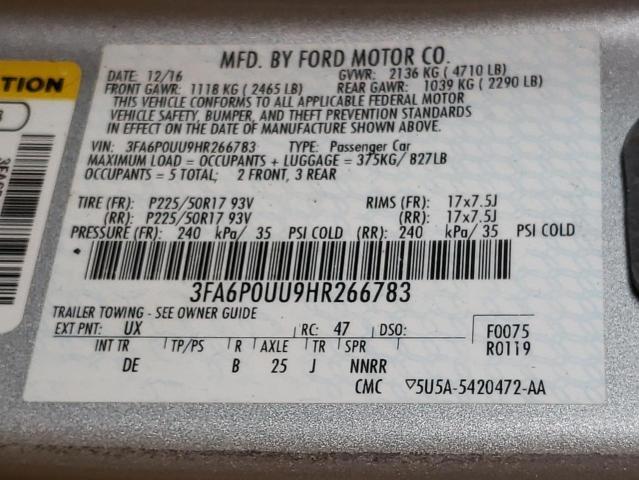 3FA6P0UU9HR266783 - 2017 FORD FUSION S HYBRID SILVER photo 12