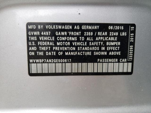WVWBP7AN2GE500617 - 2016 VOLKSWAGEN CC BASE SILVER photo 12