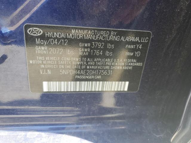 5NPDH4AE2DH175631 - 2013 HYUNDAI ELANTRA GLS BLUE photo 12