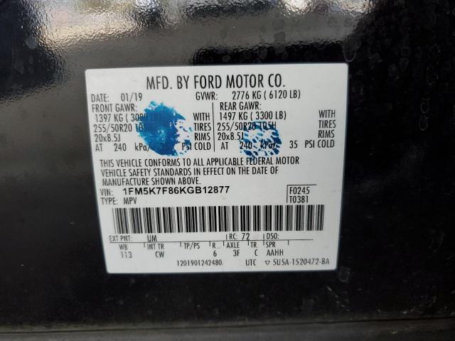 1FM5K7F86KGB12877 - 2019 FORD EXPLORER LIMITED Noir photo 13