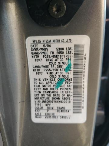 JN8DR09Y64W922019 - 2004 NISSAN PATHFINDER LE Qəhvəyi foto 12