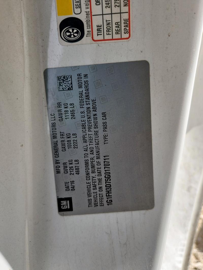 1G1FH3D75G0170711 - 2016 CHEVROLET CAMARO SS WHITE photo 12