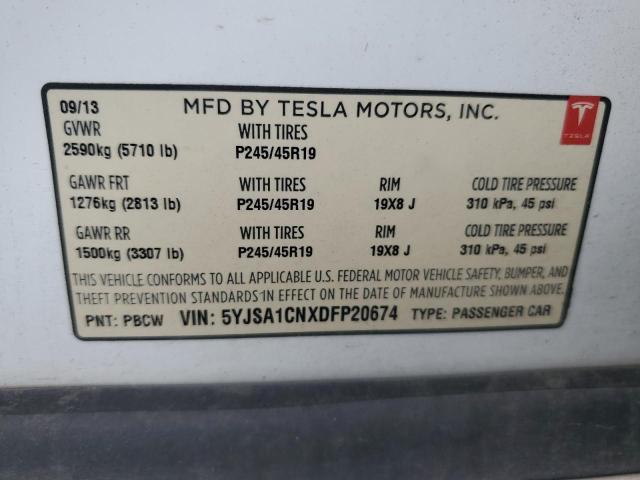 5YJSA1CNXDFP20674 - 2013 TESLA MODEL S Սպիտակ լուսանկար 12