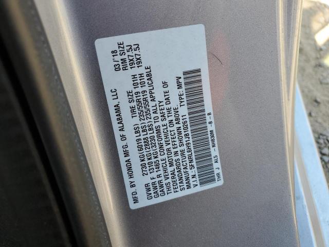5FNRL6H91JB102611 - 2018 HONDA ODYSSEY ELITE Plata foto 12