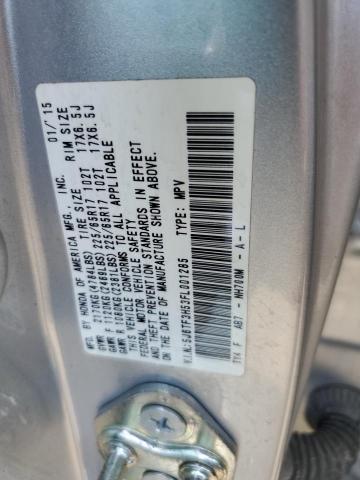 5J6TF3H53FL001285 - 2015 HONDA CROSSTOUR EXL ვერცხლისფერი ფოტო 12