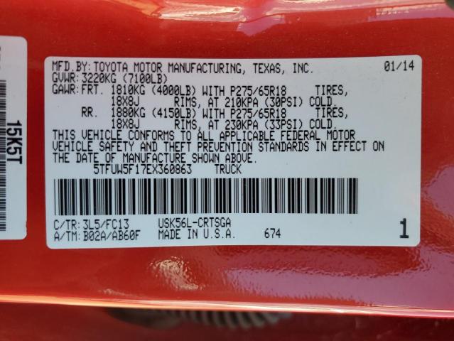 5TFUW5F17EX360863 - 2014 TOYOTA TUNDRA DOUBLE CAB SR/SR5 RED photo 12