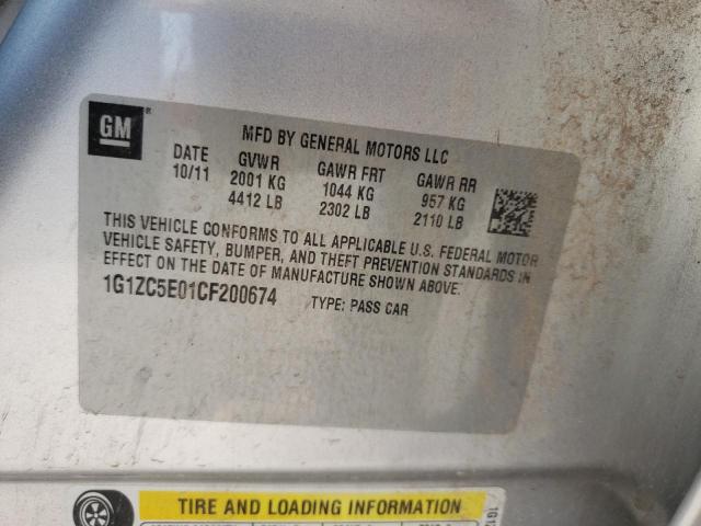 1G1ZC5E01CF200674 - 2012 CHEVROLET MALIBU 1LT 银色 照片 12