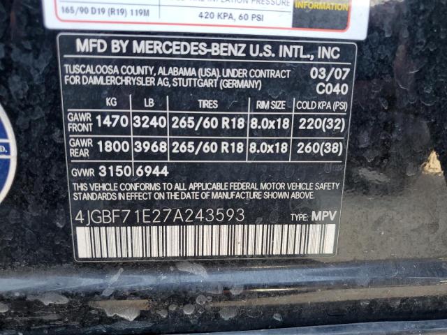 4JGBF71E27A243593 - 2007 MERCEDES-BENZ GL 450 4MATIC BLACK photo 13