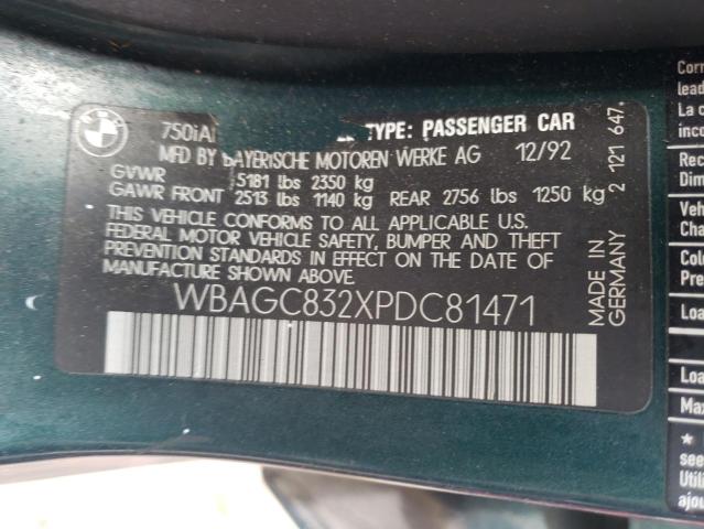 WBAGC832XPDC81471 - 1993 BMW 750 IL AUTOMATIC მწვანე ფოტო 10