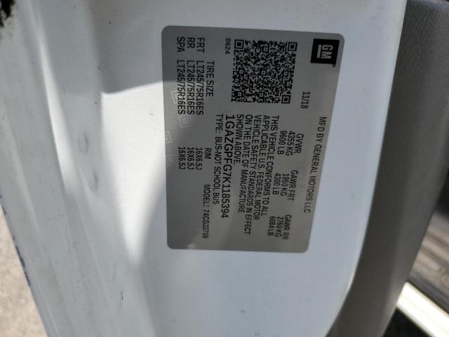 1GAZGPFG7K1185394 - 2019 CHEVROLET EXPRESS G3 LT WHITE photo 13