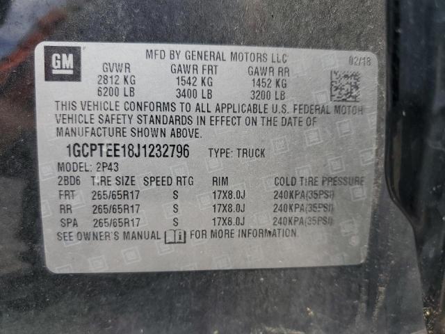 1GCPTEE18J1232796 - 2018 CHEVROLET COLORADO ZR2 BLACK photo 12