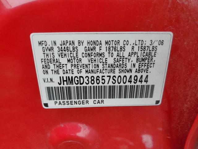 JHMGD38657S004944 - 2007 HONDA FIT S 红色 照片 12