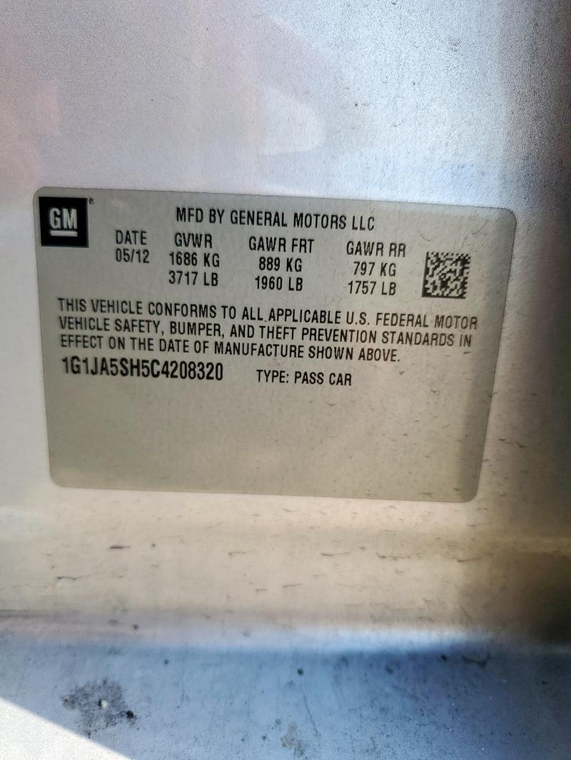 1G1JA5SH5C4208320 - 2012 CHEVROLET SONIC LS SILVER photo 12