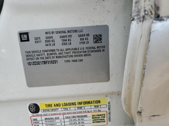 1G1ZC5E17BF316291 - 2011 CHEVROLET MALIBU 1LT თეთრი ფოტო 12