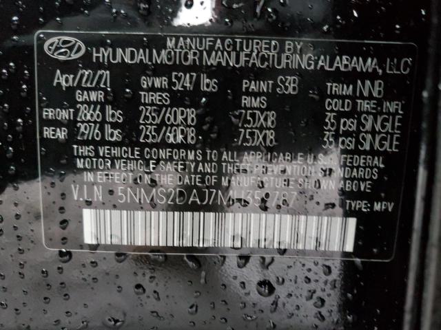 5NMS2DAJ7MH359787 - 2021 HYUNDAI SANTA FE SEL Սև լուսանկար 10