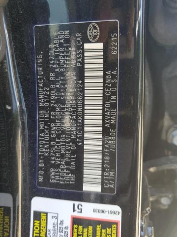 4T1C11AK0NU662124 - 2022 TOYOTA CAMRY LE 黑色 照片 12