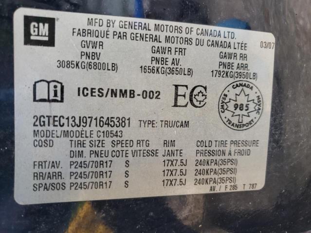 2GTEC13J971645381 - 2007 GMC NEW SIERRA C1500 BLUE photo 12