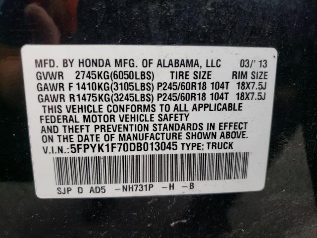 5FPYK1F70DB013045 - 2013 HONDA RIDGELINE SPORT BLACK photo 12