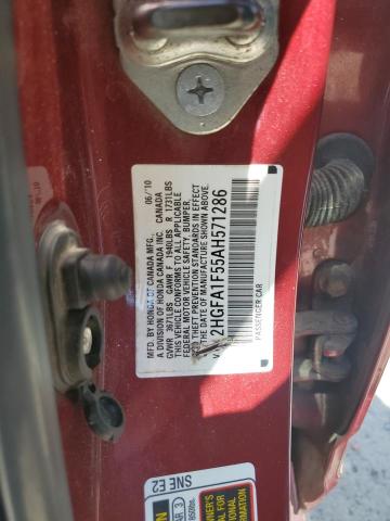 2HGFA1F55AH571286 - 2010 HONDA CIVIC LX Қызыл фото 12