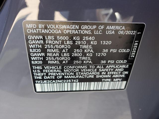 1V2JE2CA2NC225742 - 2022 VOLKSWAGEN ATLAS CROS SE GRAY photo 10