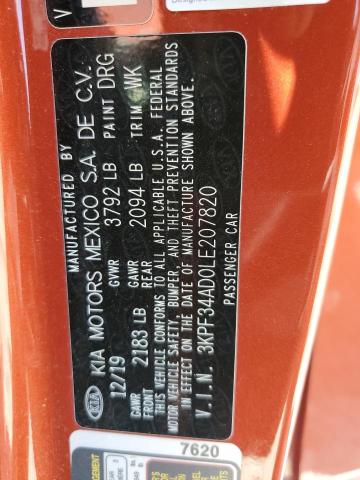 3KPF34AD0LE207820 - 2020 KIA FORTE GT LINE ORANGE photo 13