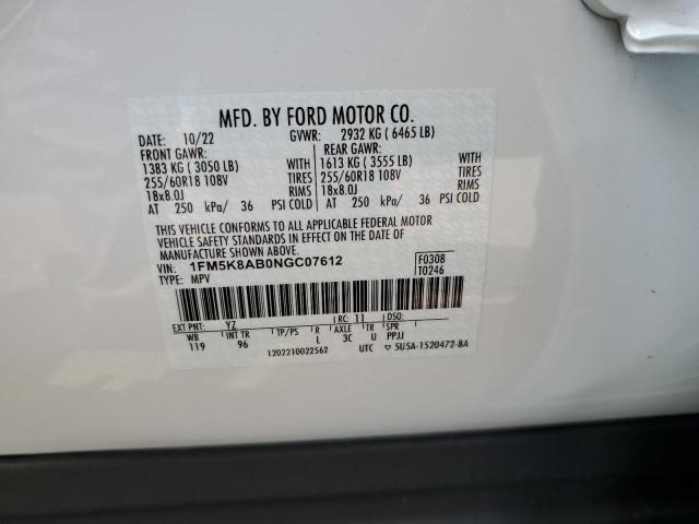 1FM5K8AB0NGC07612 - 2022 FORD EXPLORER POLICE INTERCEPTOR WHITE photo 13