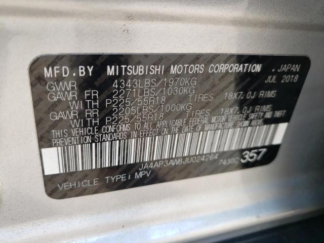 JA4AP3AW8JU024264 - 2018 MITSUBISHI OUTLANDER ES SILVER photo 10